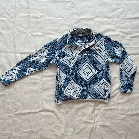 O'NEILL BLUE AND WHITE DIAMOND BATIK 1/4 SNAP FLEECE JACKET - Picture 3 of 6